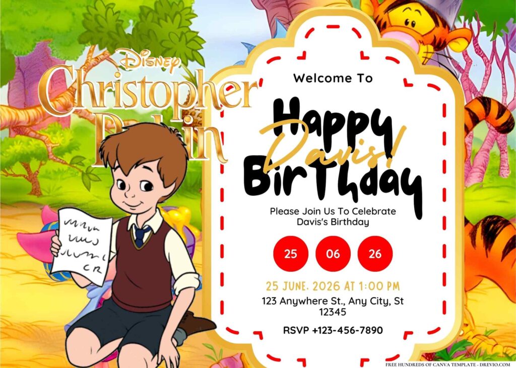 FREE Editable Christopher Robin Birthday Invitation