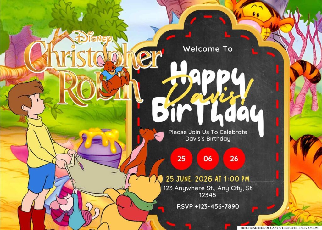 FREE Editable Christopher Robin Birthday Invitation