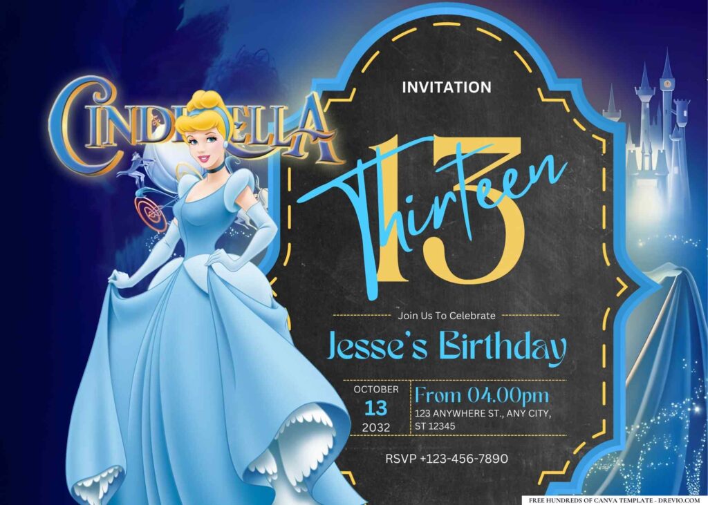 FREE Editable Cinderella Birthday Invitation