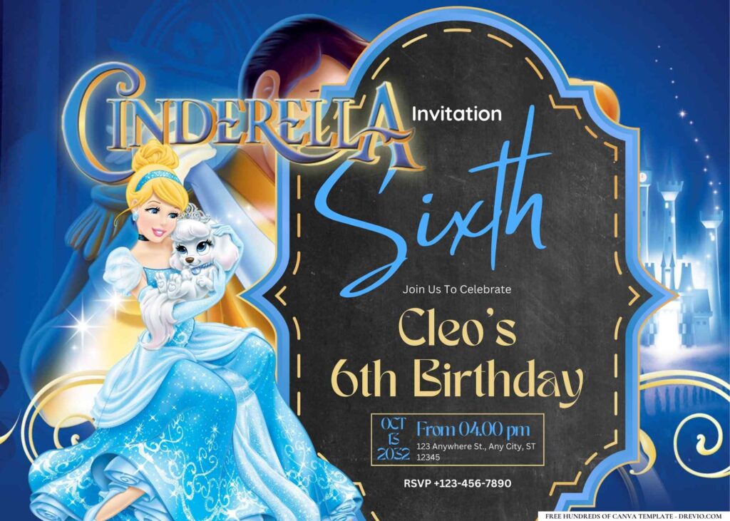 FREE Editable Cinderella Birthday Invitation