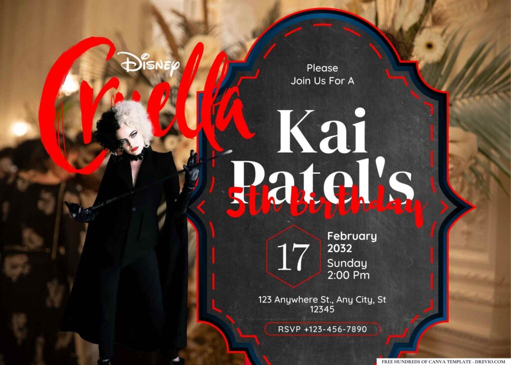 FREE Editable Cruella Birthday Invitation