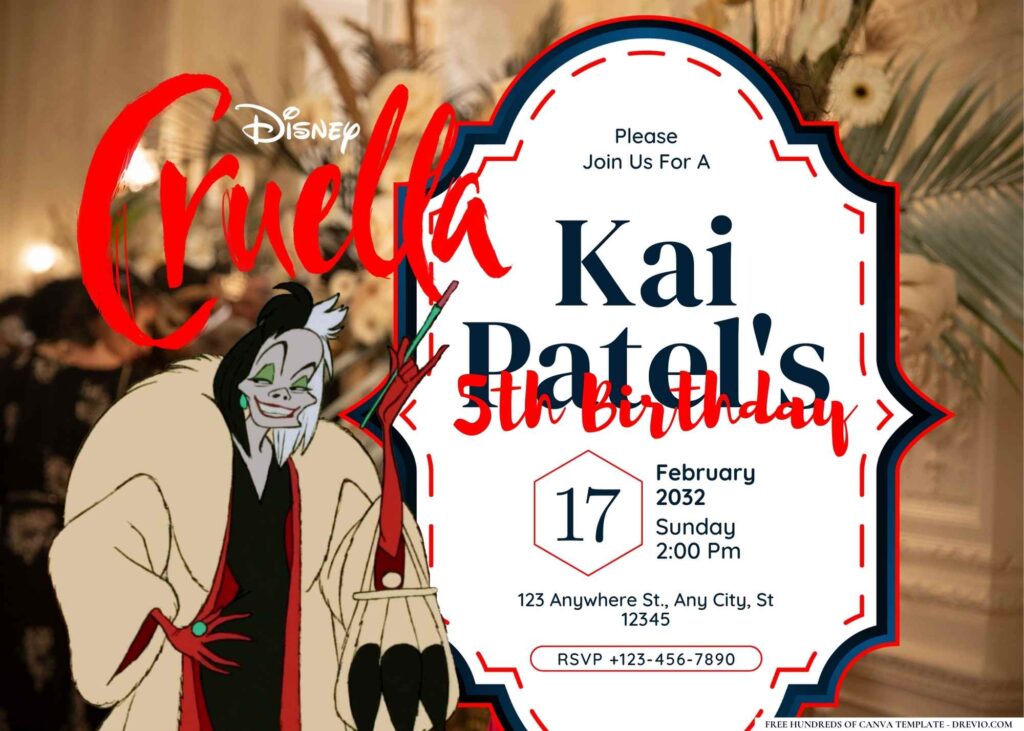 FREE Editable Cruella Birthday Invitation
