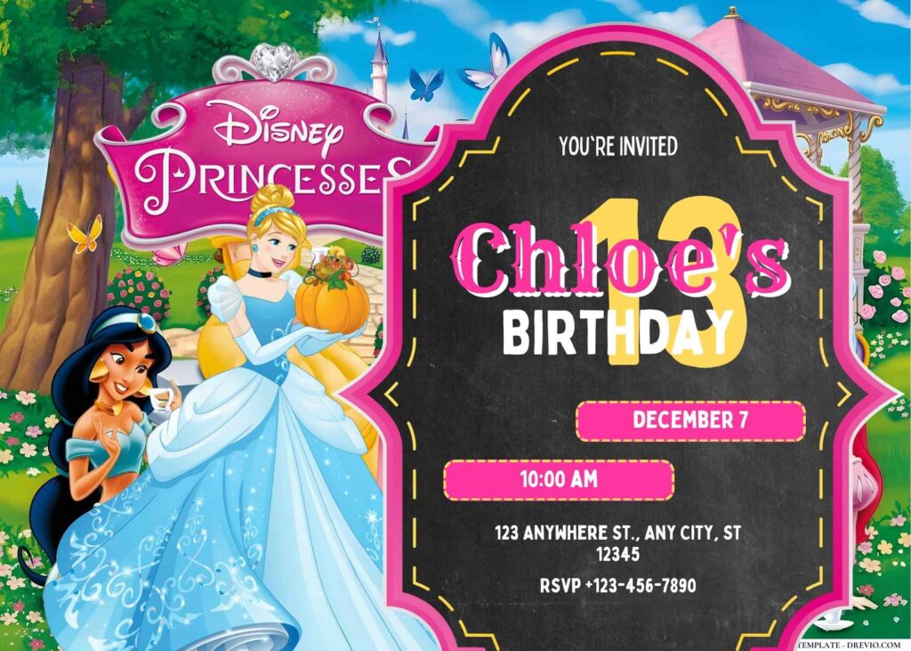 FREE Editable Disney Princesses Birthday Invitation