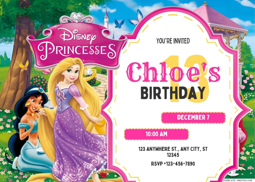 FREE Editable Disney Princesses Birthday Invitation