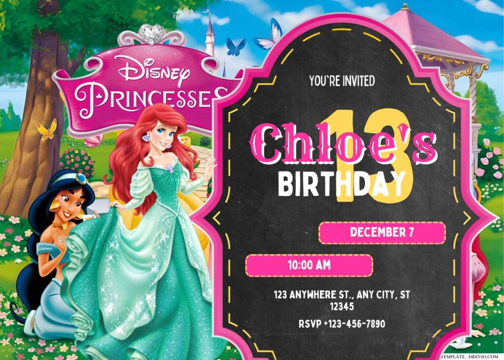 FREE Editable Disney Princesses Birthday Invitation