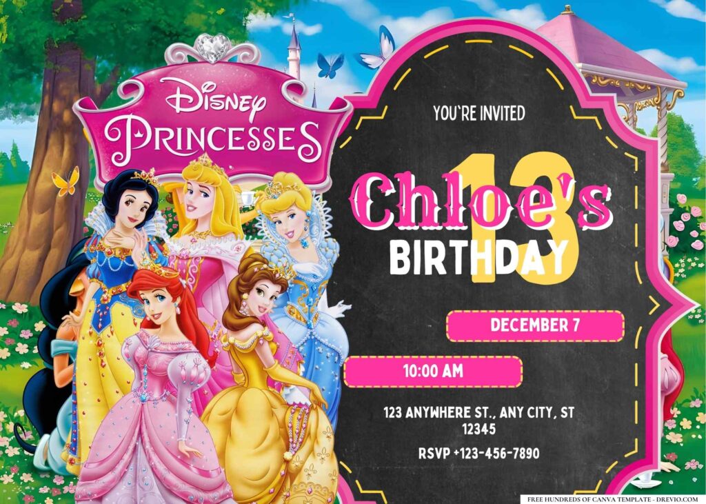 FREE Editable Disney Princesses Birthday Invitation