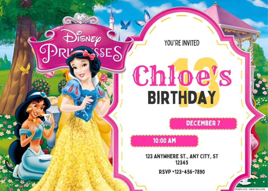 FREE Editable Disney Princesses Birthday Invitation