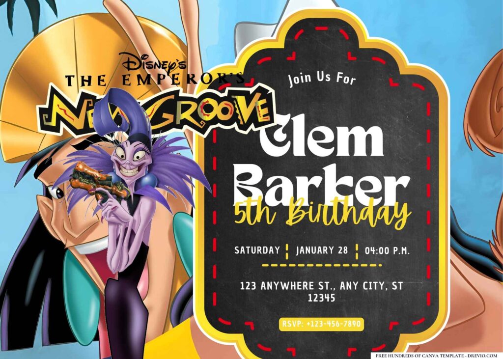 FREE Editable Emperor's New Groove Birthday Invitations