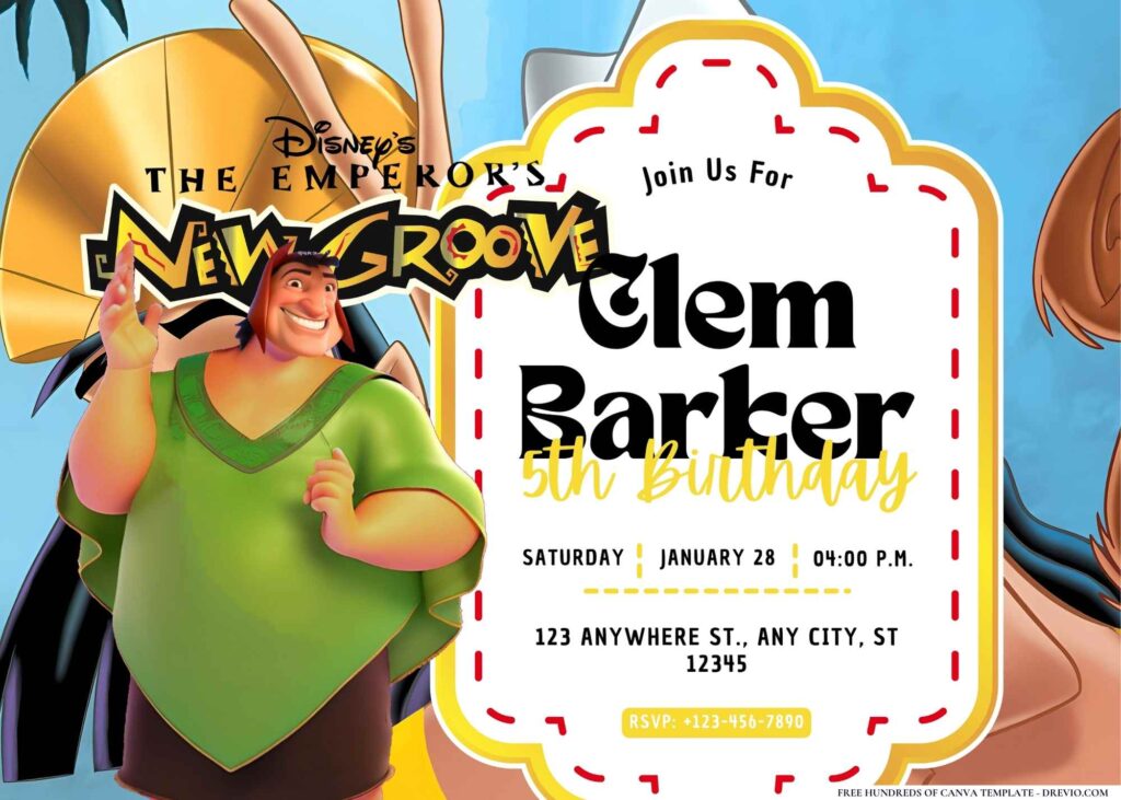 FREE Editable Emperor's New Groove Birthday Invitations