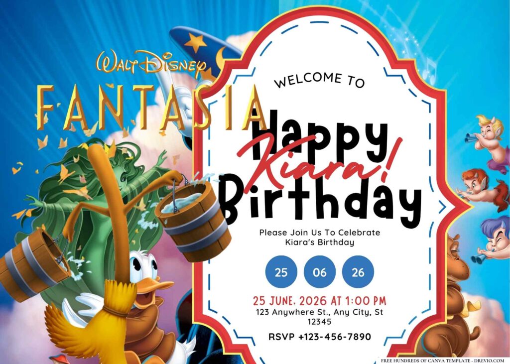 FREE Editable Fantasia Birthday Invitation