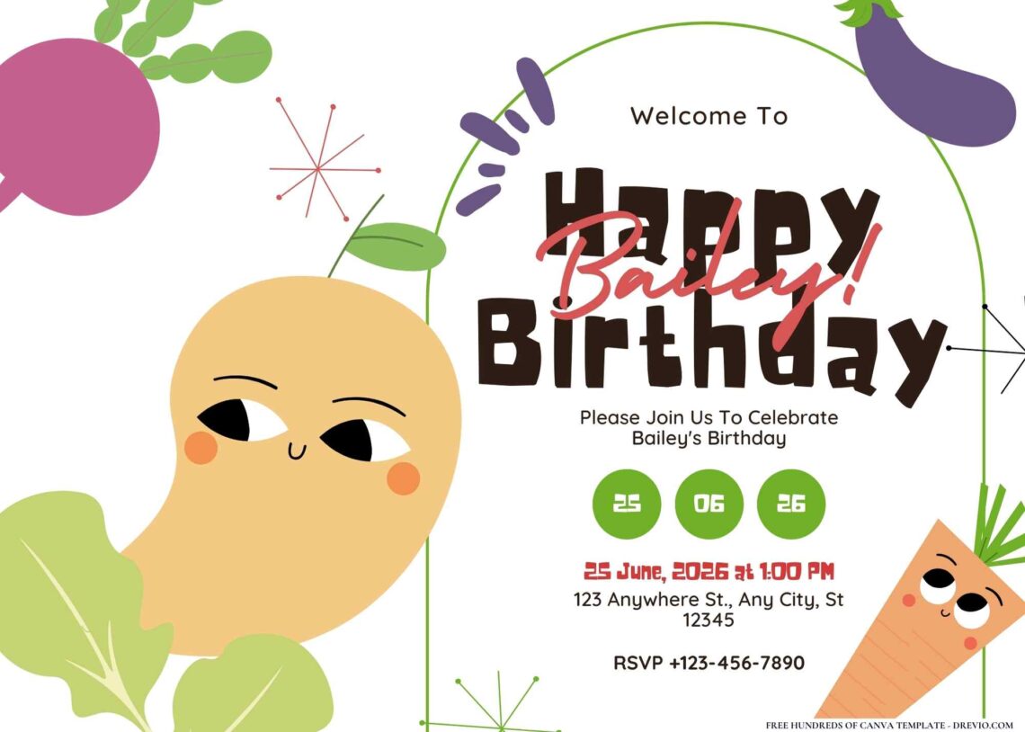 FREE Editable Fruits and Vegetable Birthday Invitation