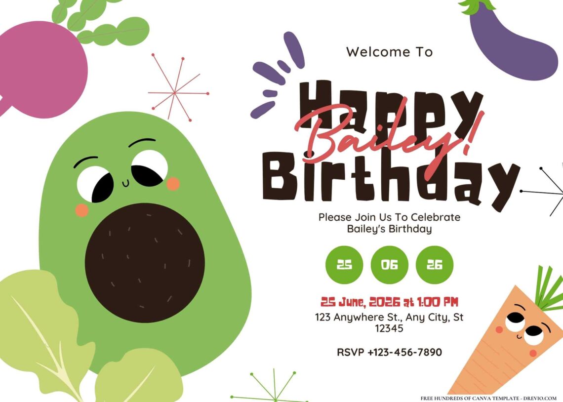 FREE Editable Fruits and Vegetable Birthday Invitation