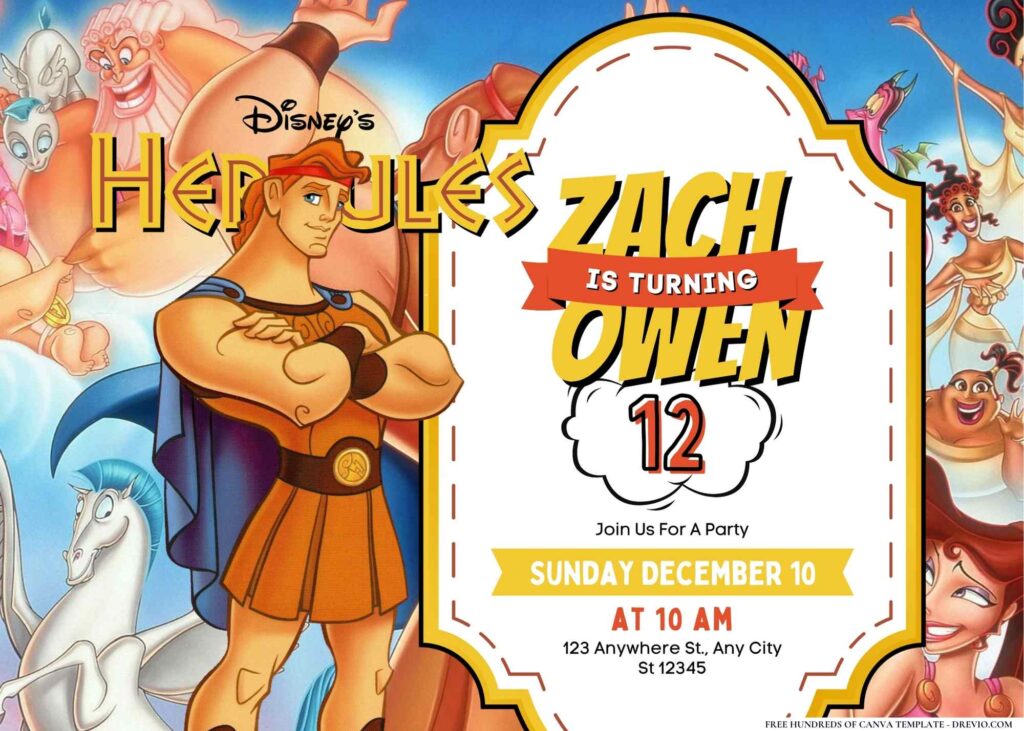 FREE Editable Hercules Birthday Invitation