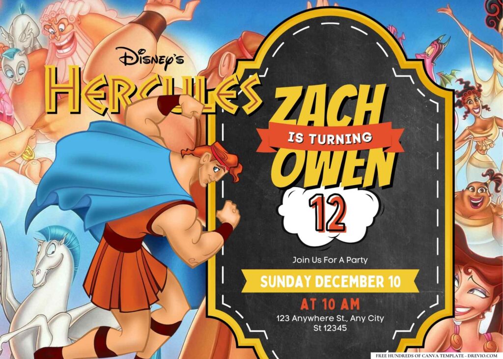 FREE Editable Hercules Birthday Invitation