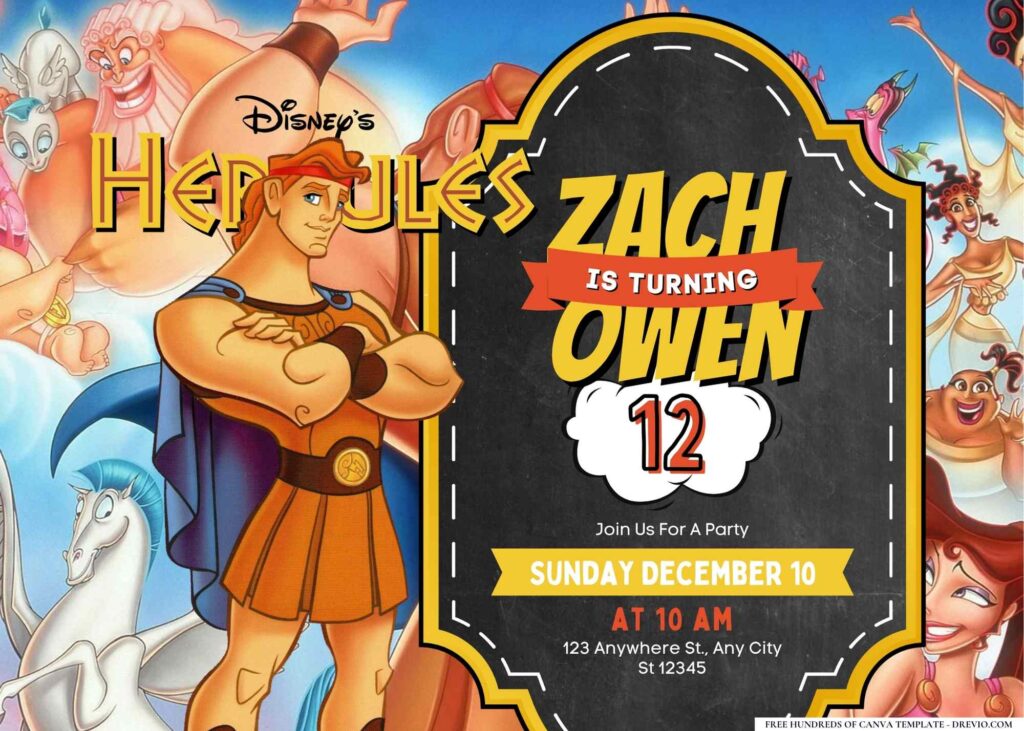 FREE Editable Hercules Birthday Invitation