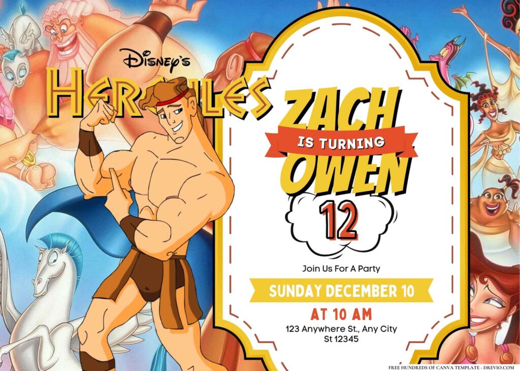 FREE Editable Hercules Birthday Invitation