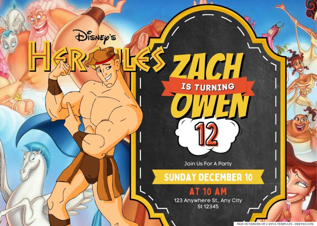 FREE Editable Hercules Birthday Invitation