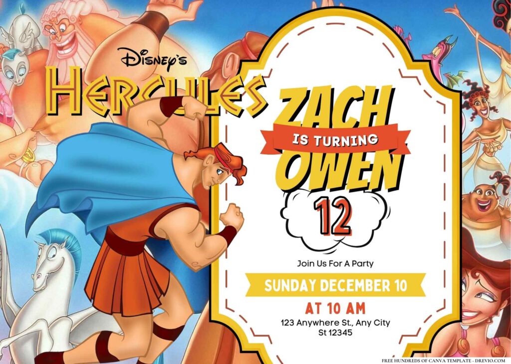 FREE Editable Hercules Birthday Invitation