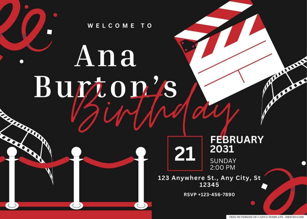 FREE Editable Hollywood Glamour Birthday Invitation