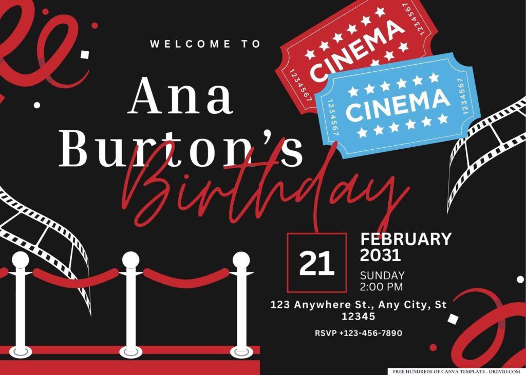 FREE Editable Hollywood Glamour Birthday Invitation