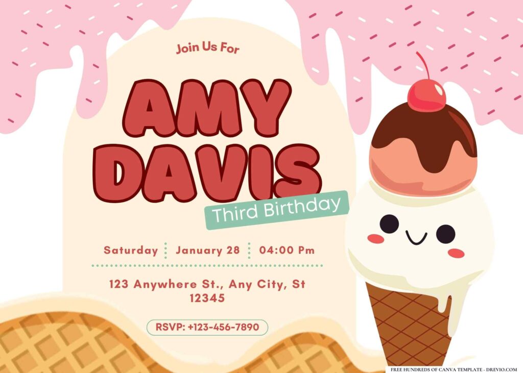 FREE Editable Ice Cream Sundae Bar Birthday Invitation