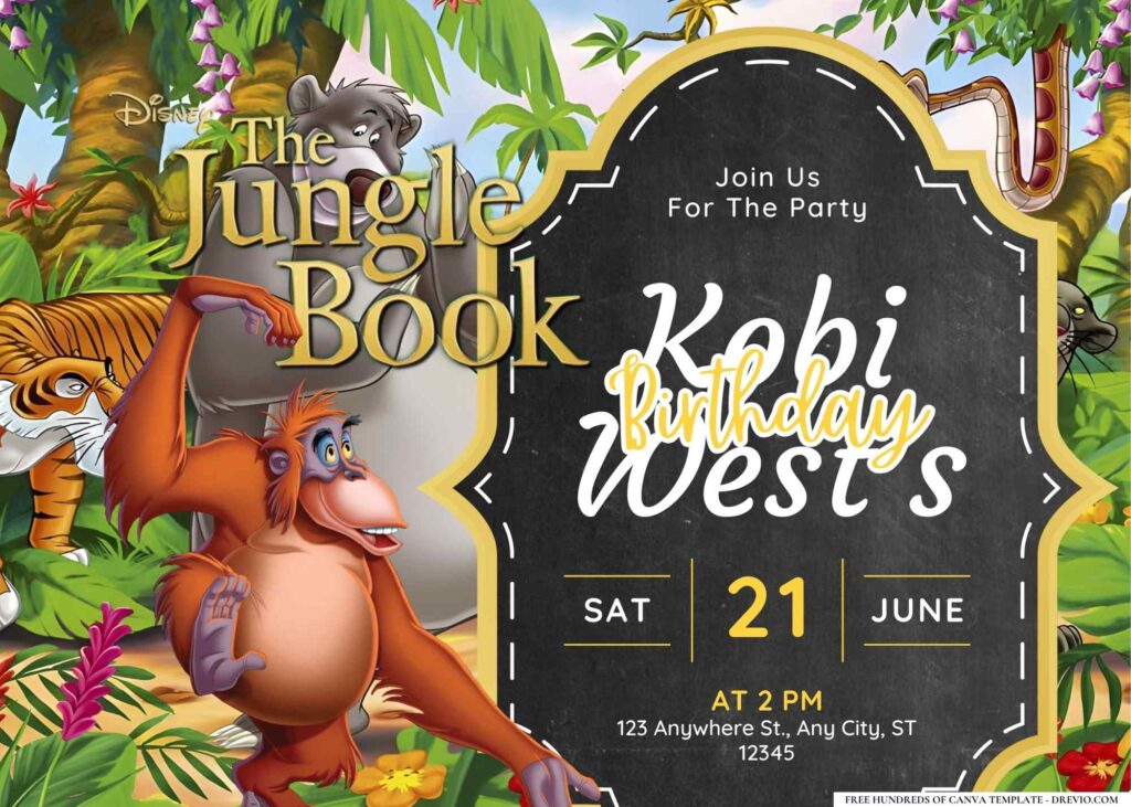 FREE Editable Jungle Book Birthday Invitation