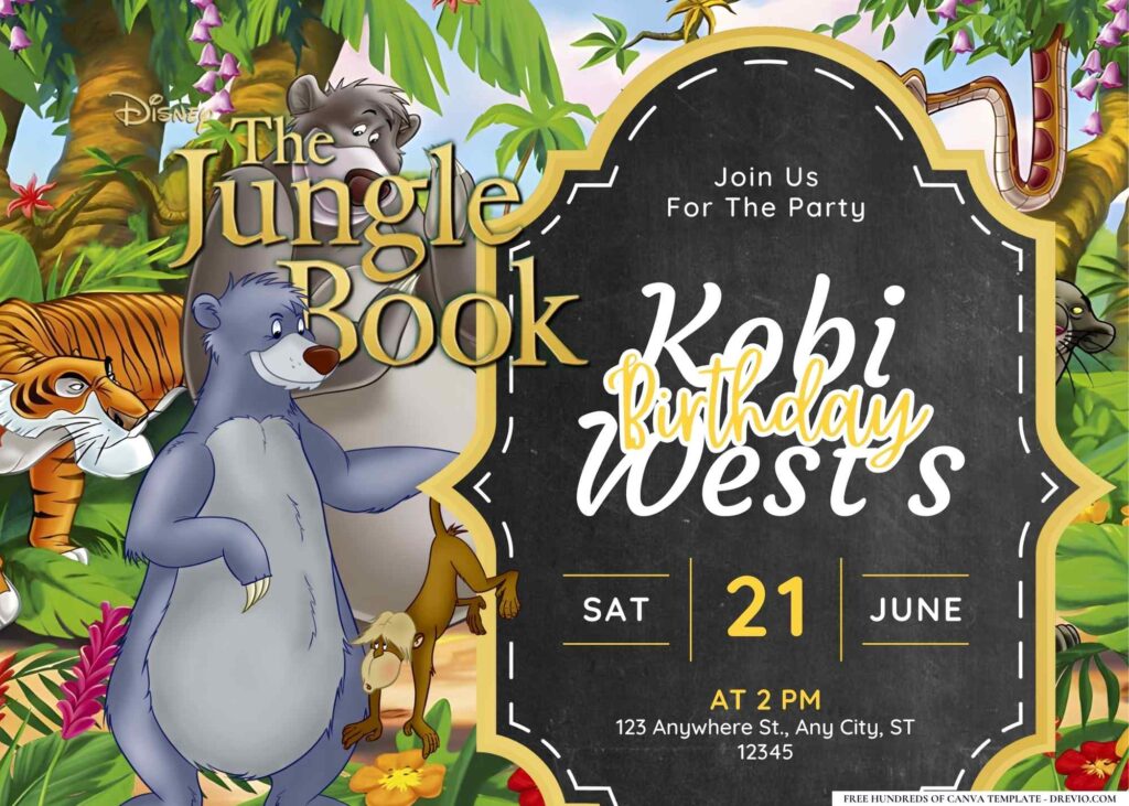 FREE Editable Jungle Book Birthday Invitation