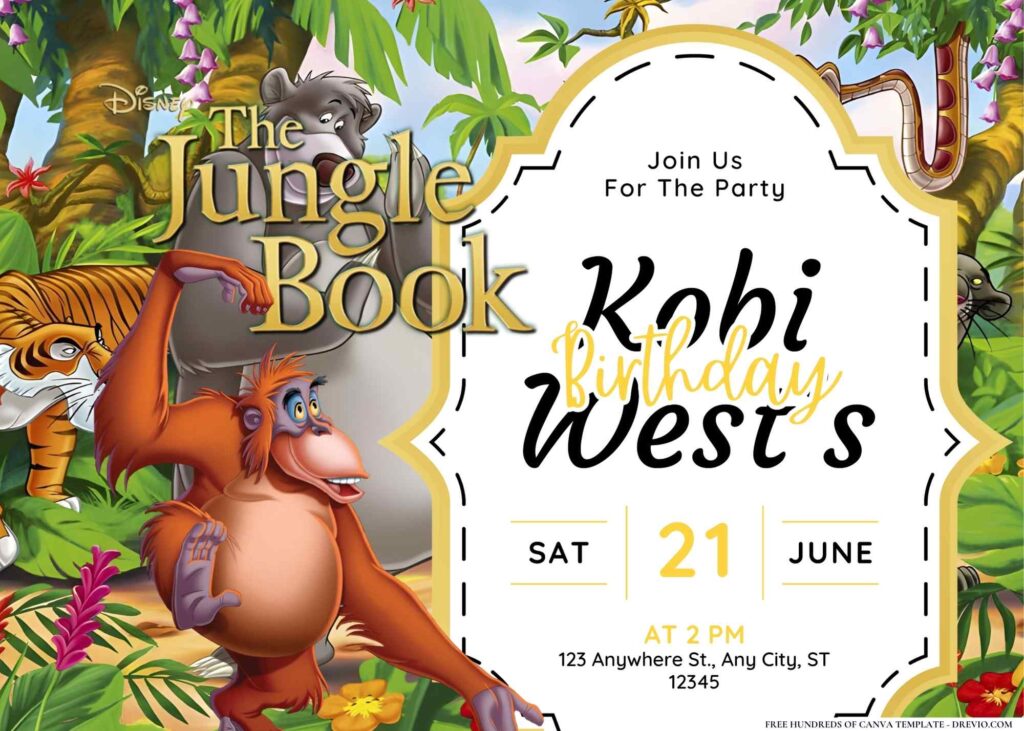 FREE Editable Jungle Book Birthday Invitation