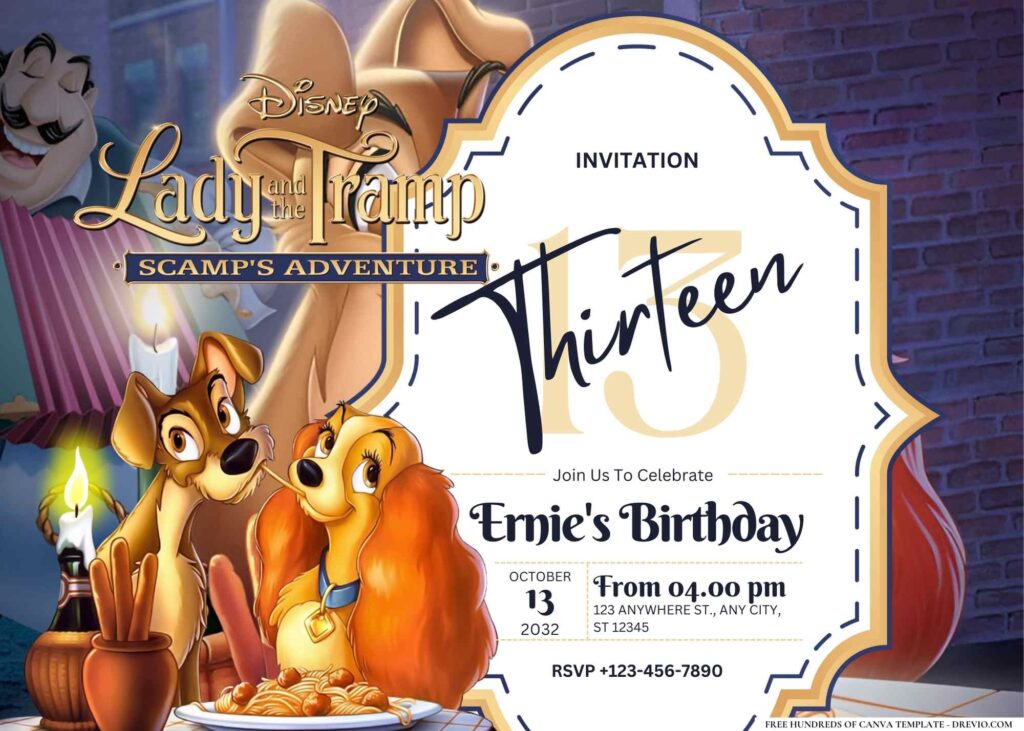 FREE Editable Lady and the Tramp Birthday Invitation