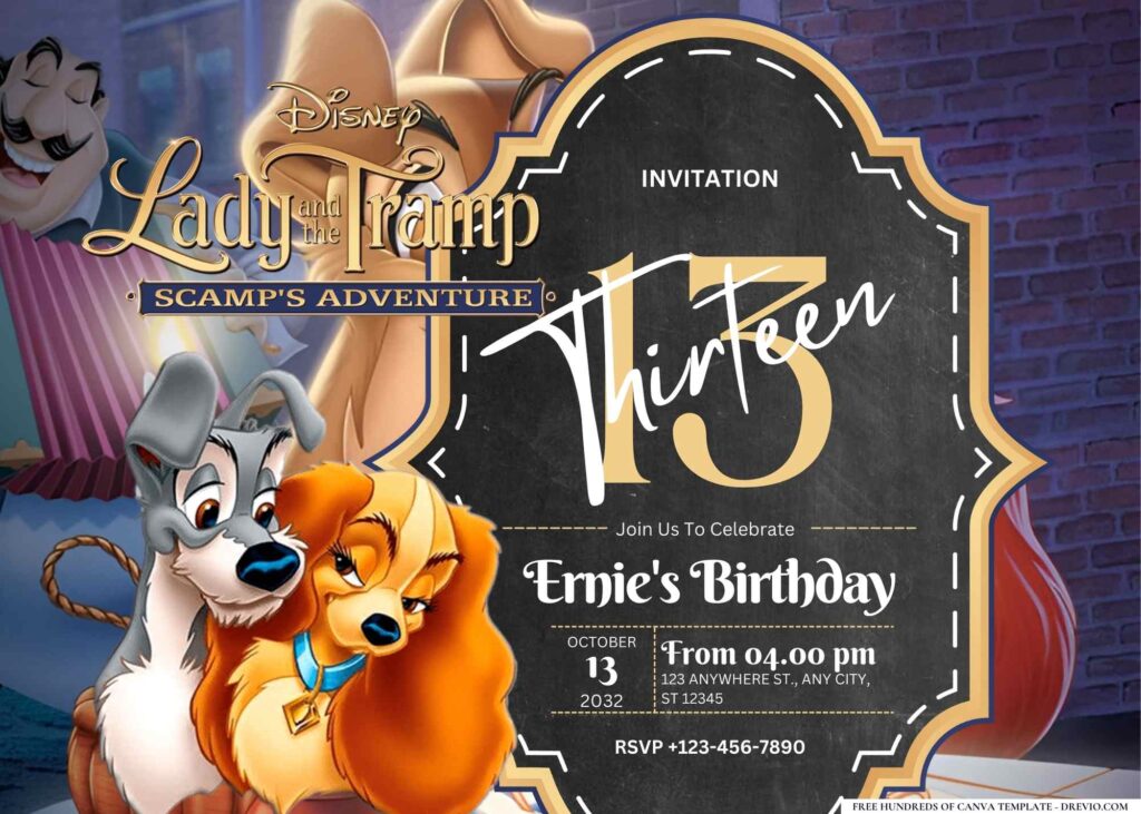 FREE Editable Lady and the Tramp Birthday Invitation