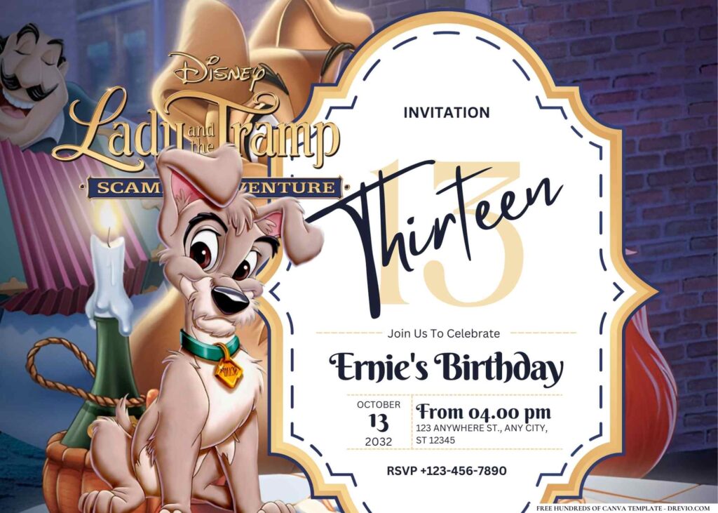 FREE Editable Lady and the Tramp Birthday Invitation