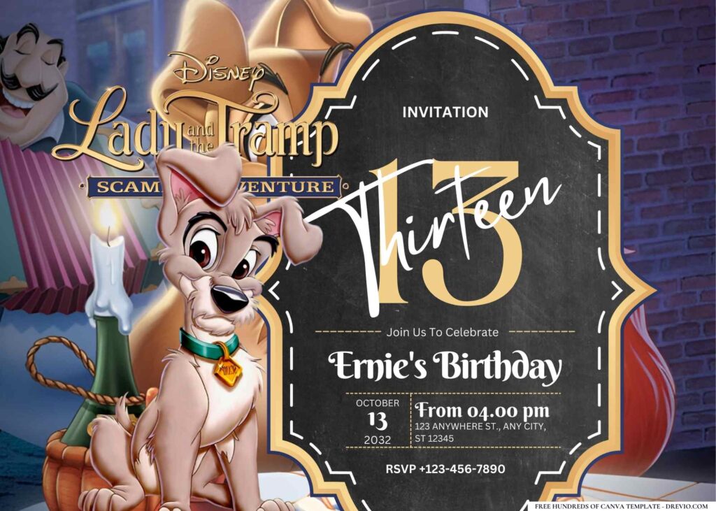 FREE Editable Lady and the Tramp Birthday Invitation