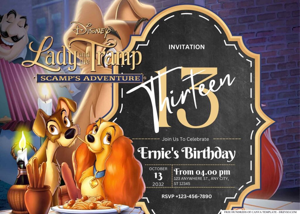 FREE Editable Lady and the Tramp Birthday Invitation