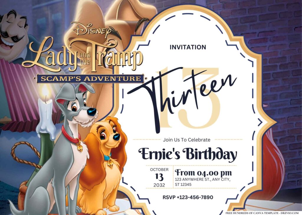 FREE Editable Lady and the Tramp Birthday Invitation