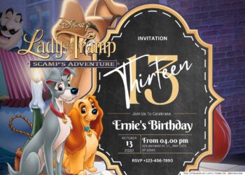 FREE Editable Lady and the Tramp Birthday Invitation