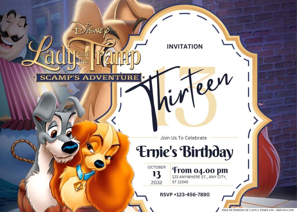 FREE Editable Lady and the Tramp Birthday Invitation