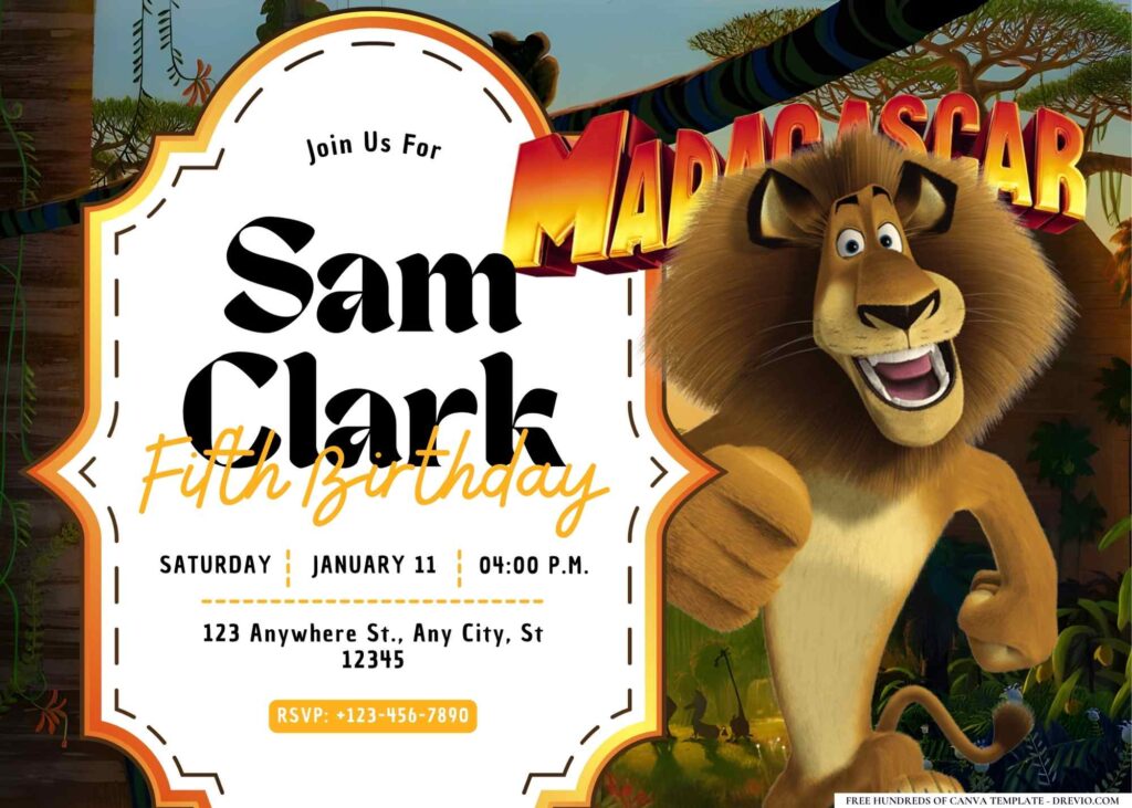 FREE Editable Madagascar Jungle Birthday Invitation