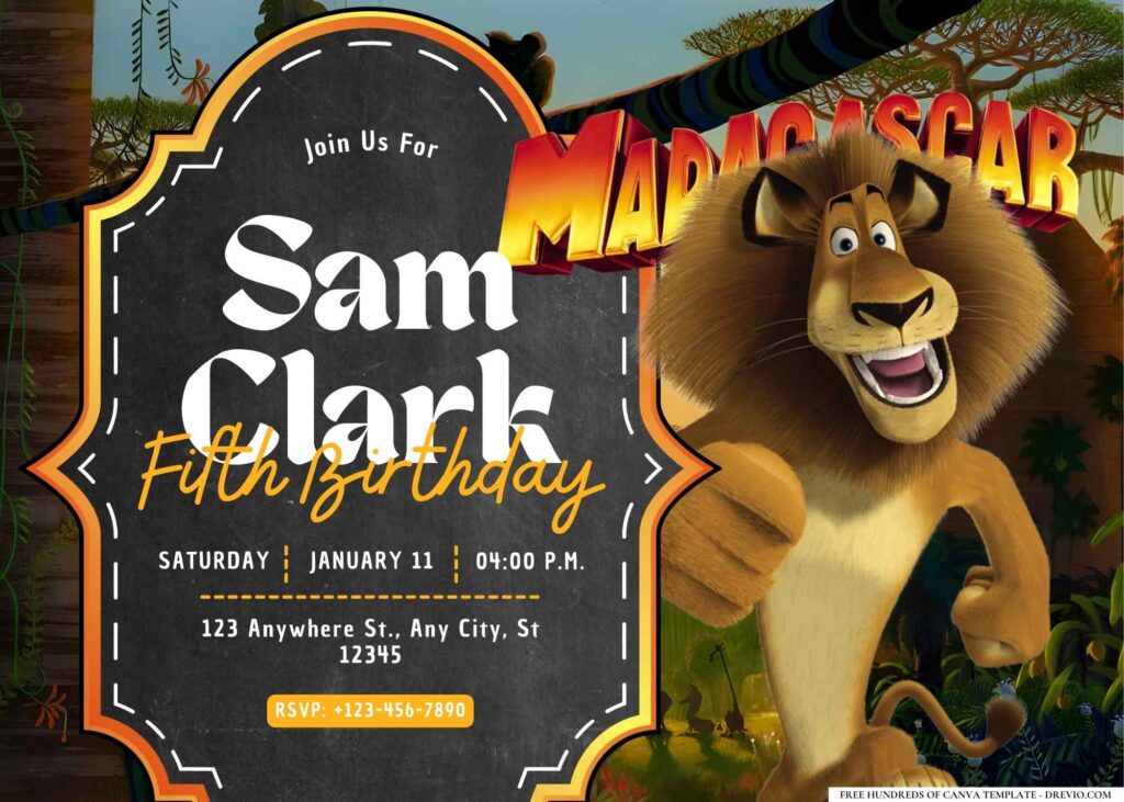 FREE Editable Madagascar Jungle Birthday Invitation