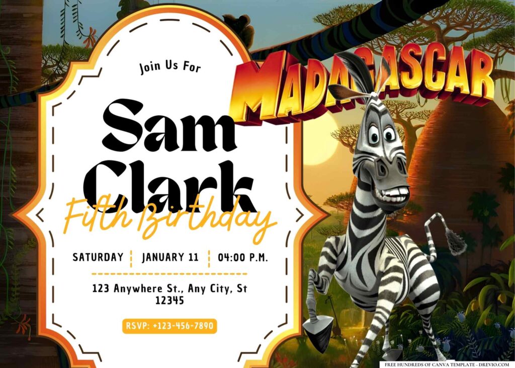 FREE Editable Madagascar Jungle Birthday Invitation