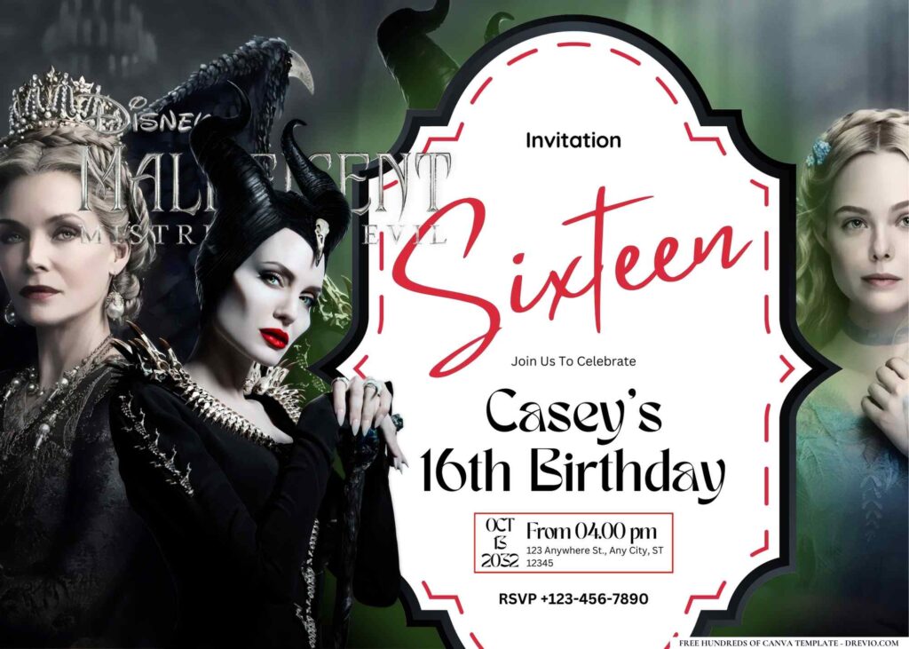 FREE Editable Maleficent Mistress of Evil Birthday Invitation