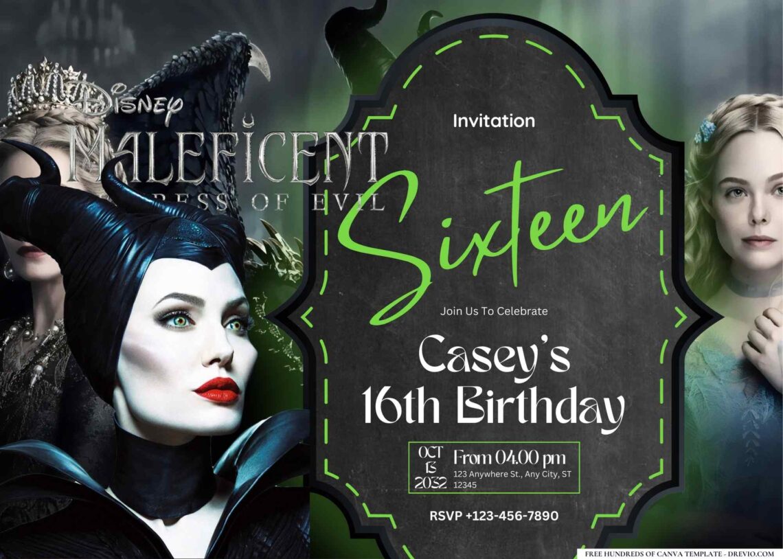FREE Editable Maleficent Mistress of Evil Birthday Invitation