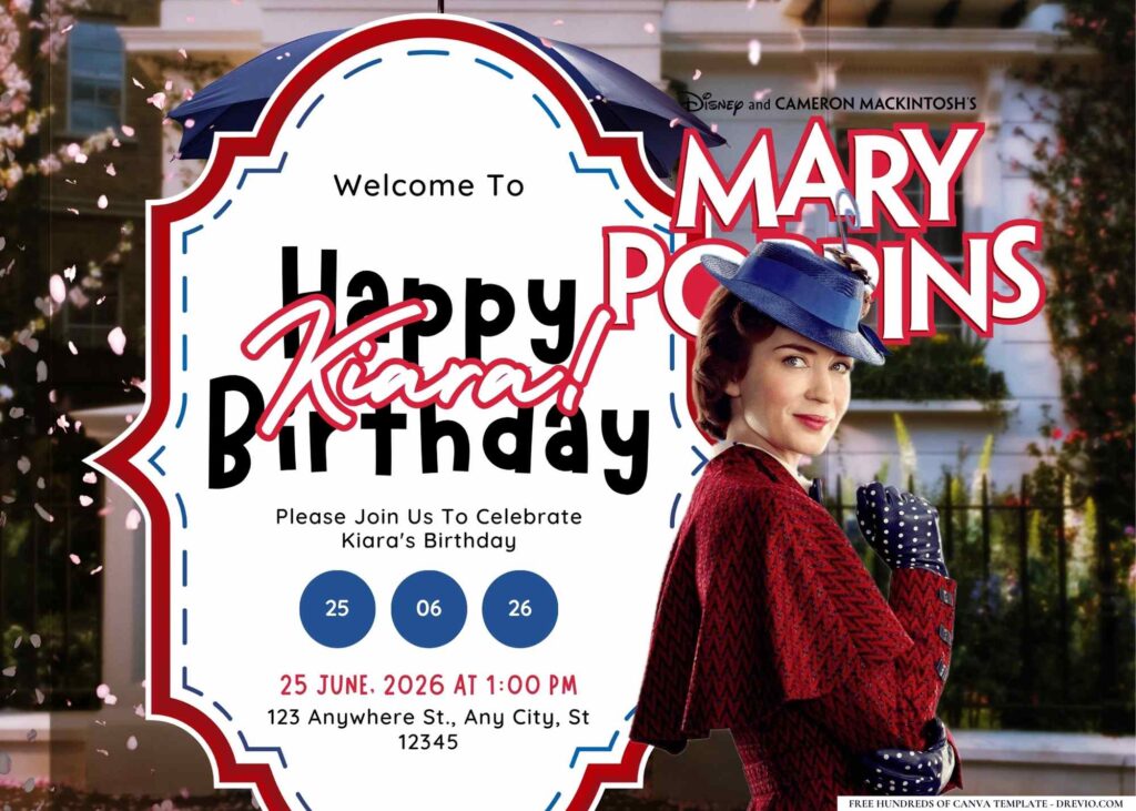 FREE Editable Mary Poppins Birthday Invitation 