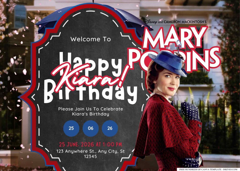 FREE Editable Mary Poppins Birthday Invitation 