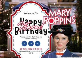 FREE Editable Mary Poppins Birthday Invitation