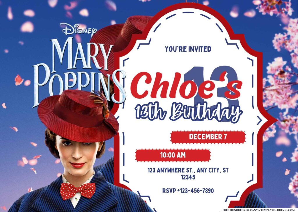 FREE Editable Mary Poppins Returns Birthday Invitation