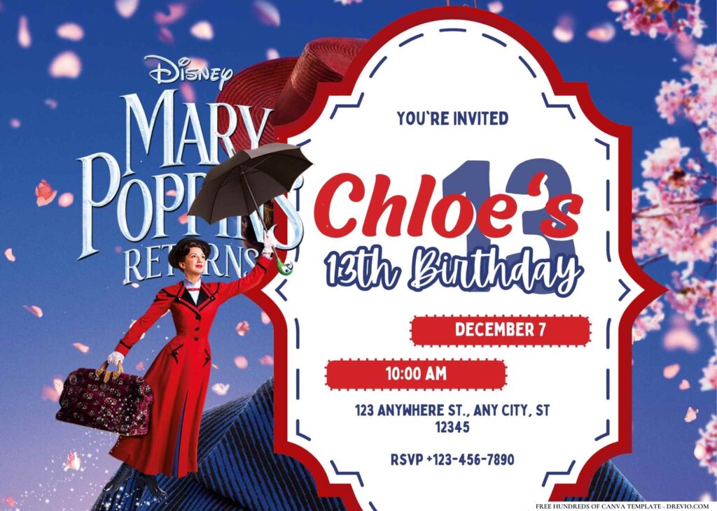 FREE Editable Mary Poppins Returns Birthday Invitation