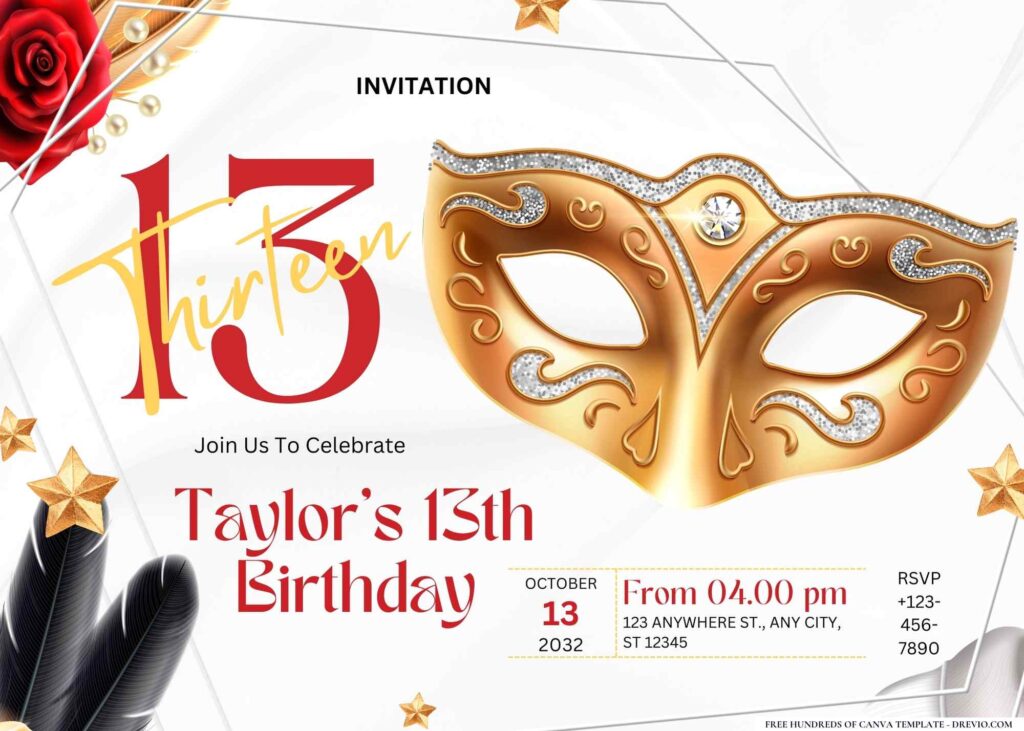 FREE Editable Masquerade Ball Birthday Invitation