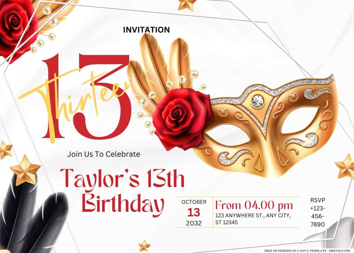 FREE Editable Masquerade Ball Birthday Invitation