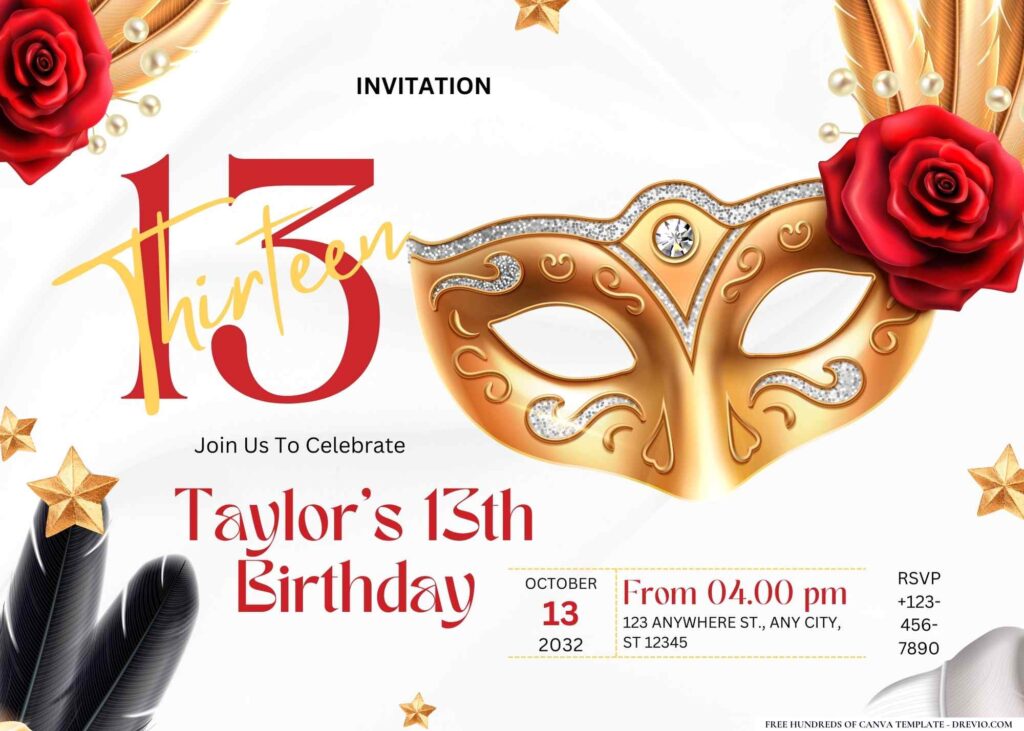 FREE Editable Masquerade Ball Birthday Invitation