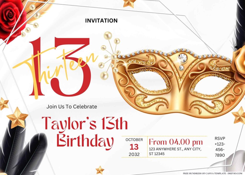 FREE Editable Masquerade Ball Birthday Invitation